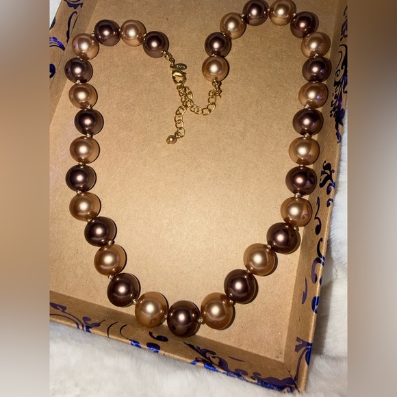 Roma Brown And Gold Faux Pearl Necklace - Picture 3 of 10